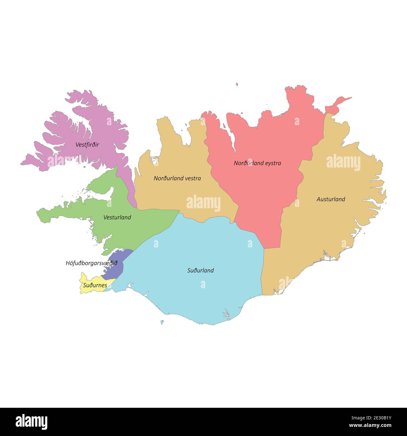 High quality colorful labeled map of Iceland with borders of the ...