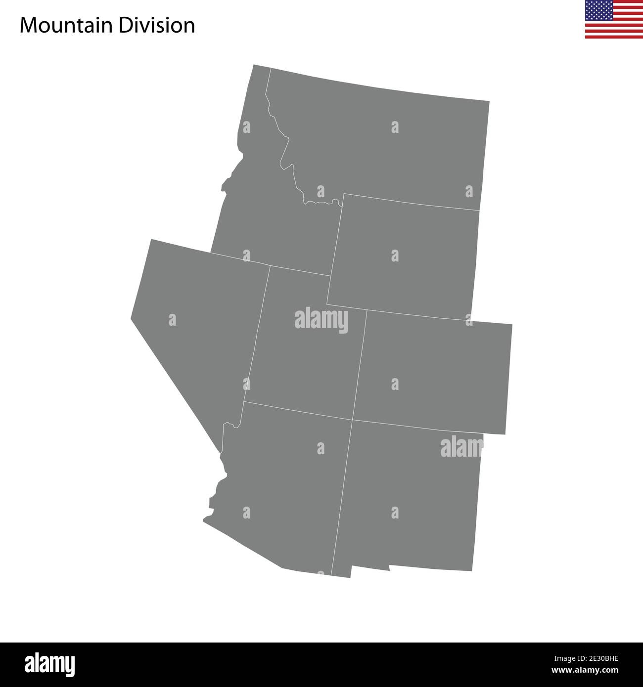 High Quality map of Mountain division of United States of America with borders of the states Stock Vector