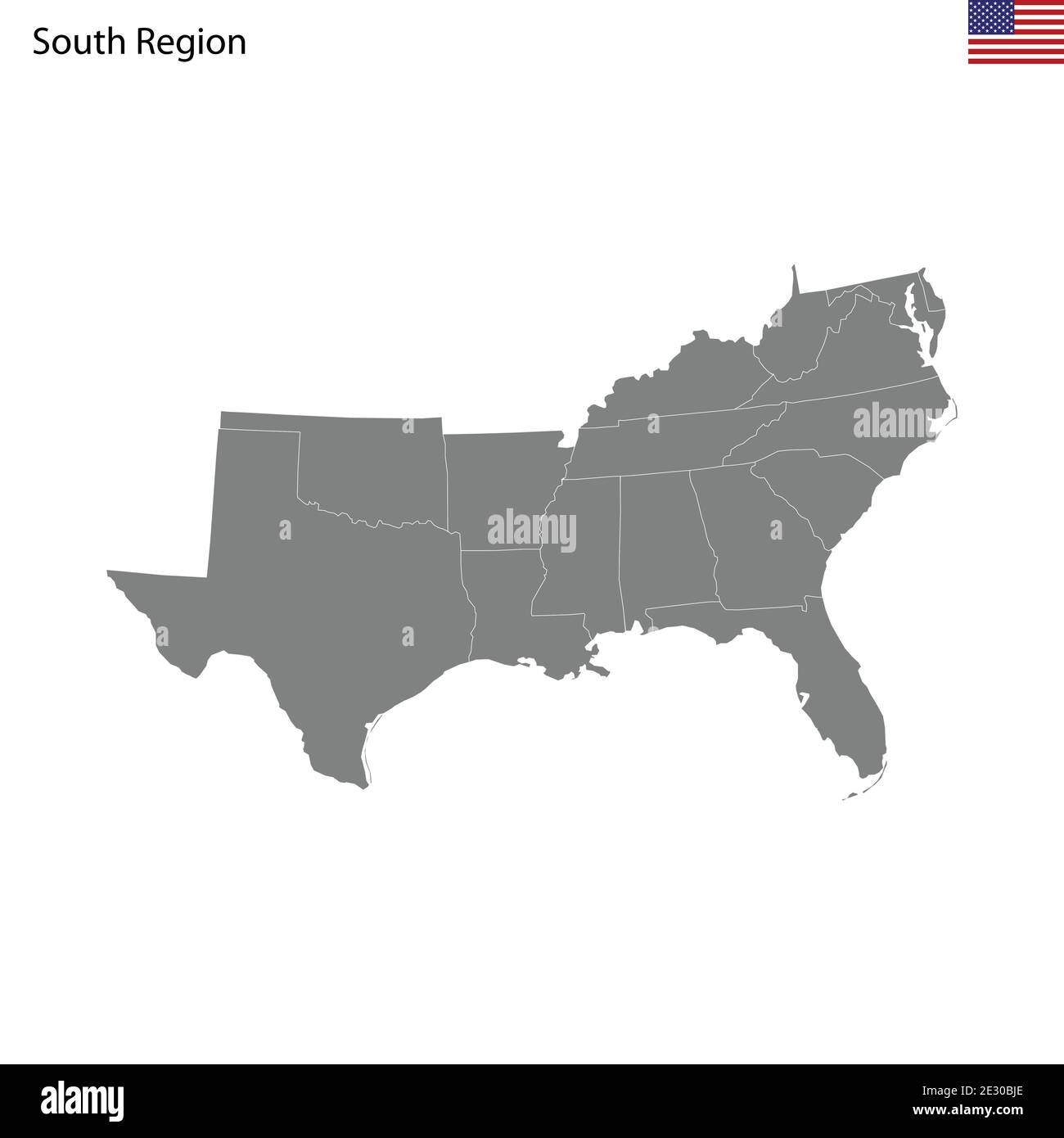 High Quality map of South region of United States of America with ...