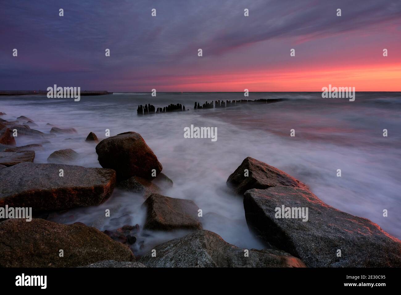 The Baltic Sea in the beautiful colors of the autumn sunrise Stock ...