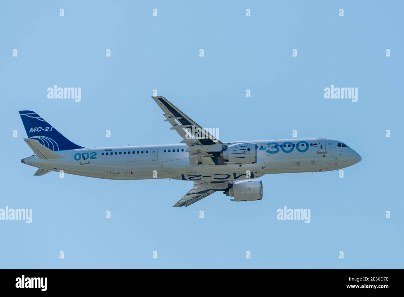 August 30, 2019. Zhukovsky, Russia. Promising Russian medium-range narrow-body passenger aircraft Irkut MC-21 at the International Aviation and Space Stock Photo