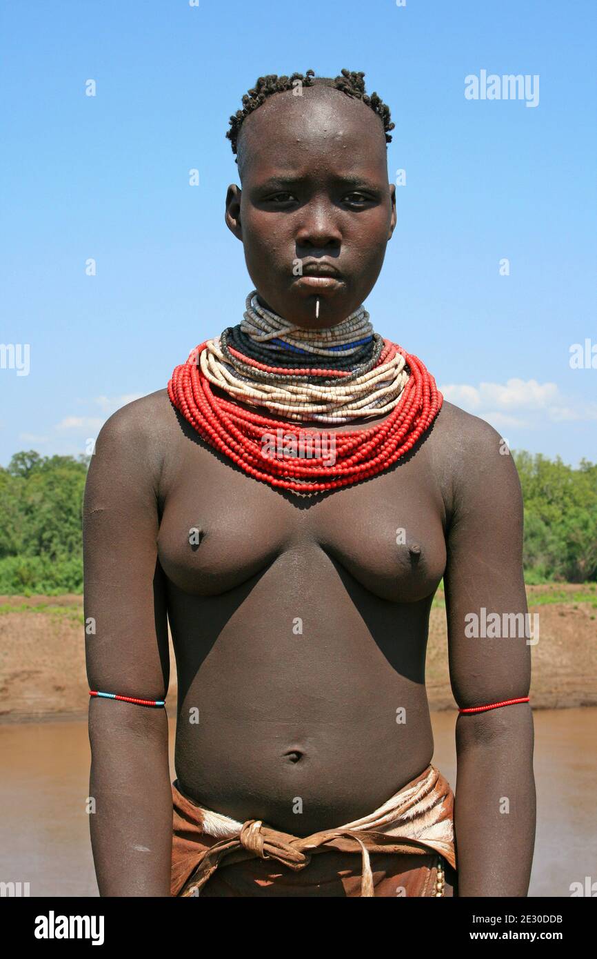 Young Karo Tribe Woman, Omo Valley, Ethiopia Stock Photo