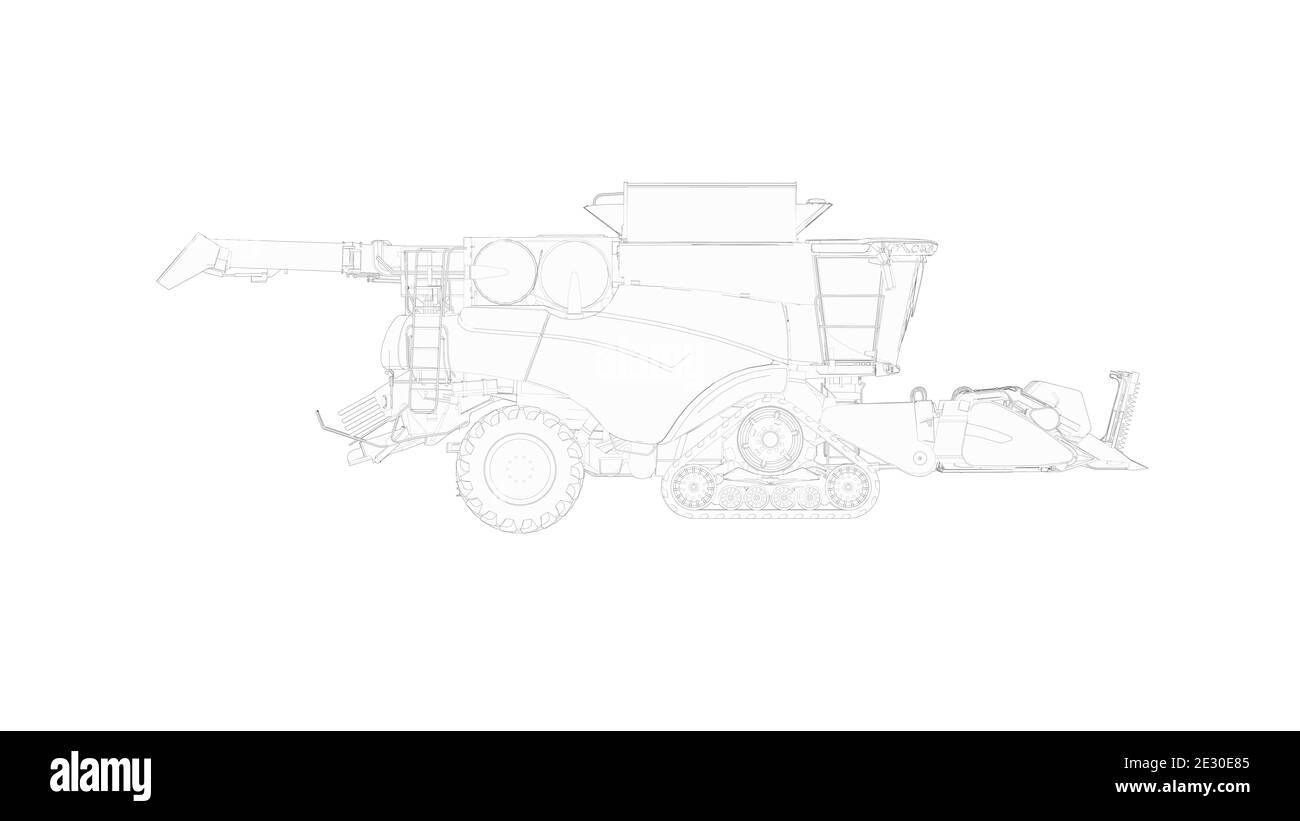 Harvester 3d rendering of a agriculture machinery model computer created clean isolated minimal and complex white background Stock Photo