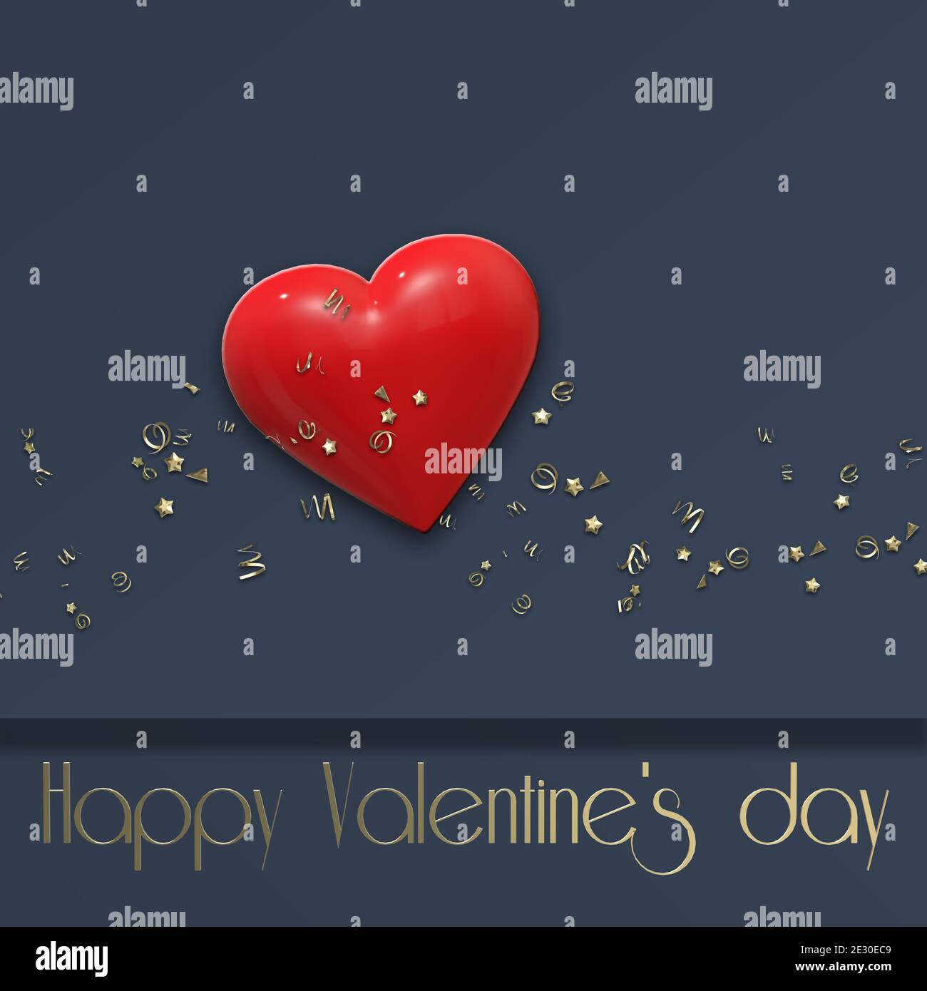 Elegant Love card for Valentine's day with red heart on blue background ...