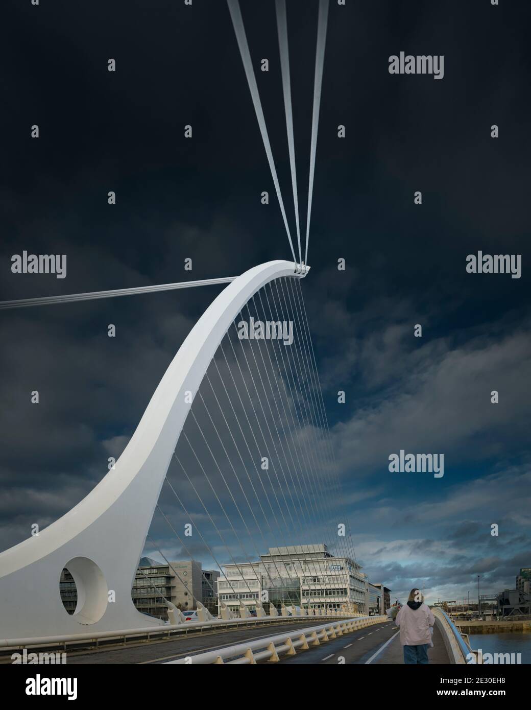 Harp Bridge (Samuel Beckett Bridge) - cable-stayed bridge over the river Liffey. Dublin. Ireland. Stock Photo