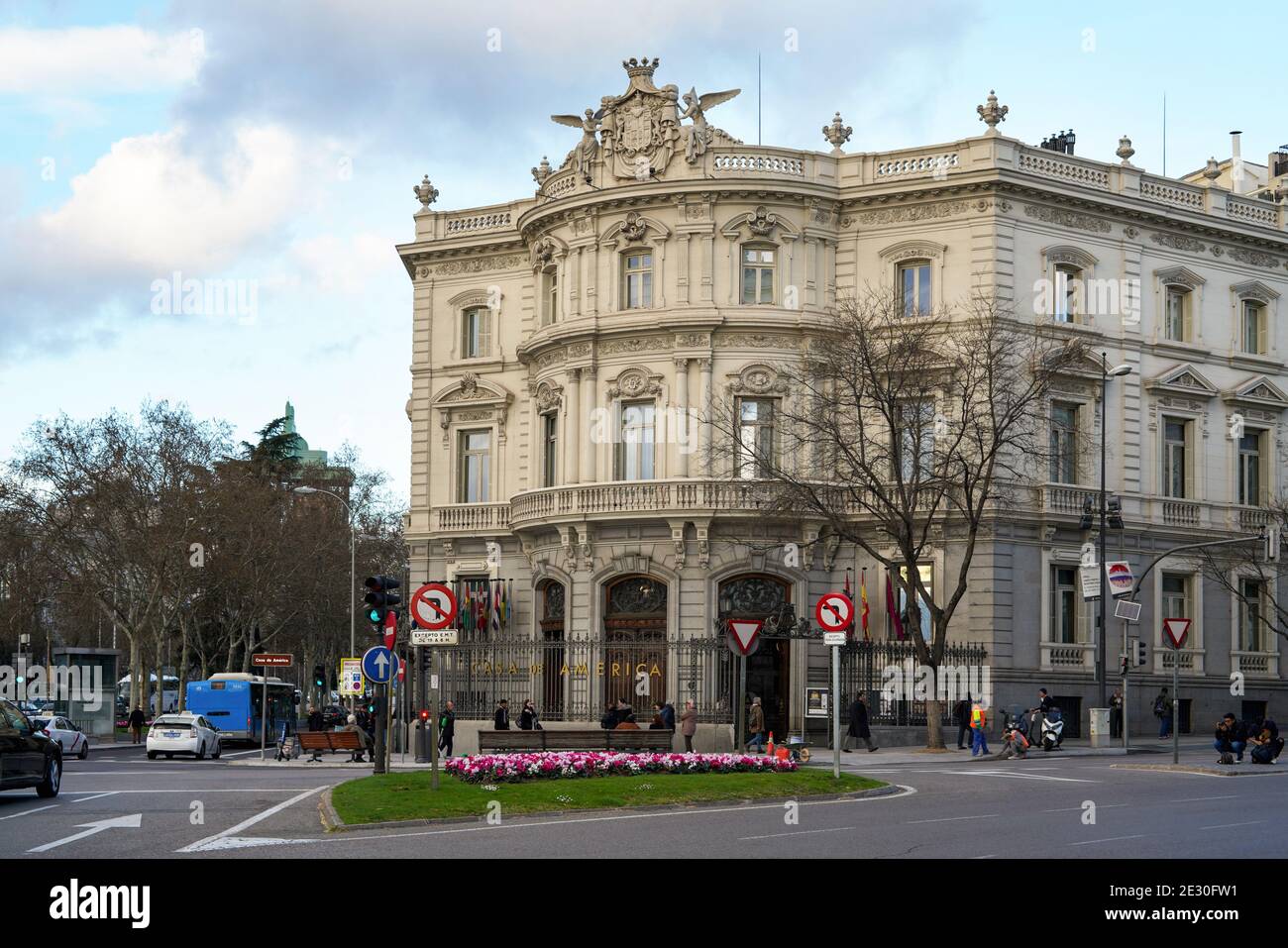 MADRID, SPAIN - MARCH 03, 2020: Palace of Linares at the Plaza de Cibeles in Madrid. It is the seat of the Casa de América, a cultural institution. Stock Photo
