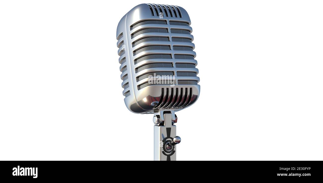 Microphone retro style, mic or mike. Professional classic metal device on  stand isolated cutout on white background. Music, studio recording concept  Stock Photo - Alamy