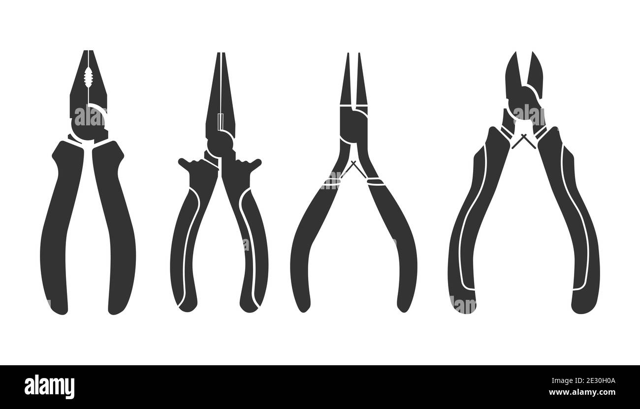 Icon set of pliers. Pliers of different sizes and shapes. Construction