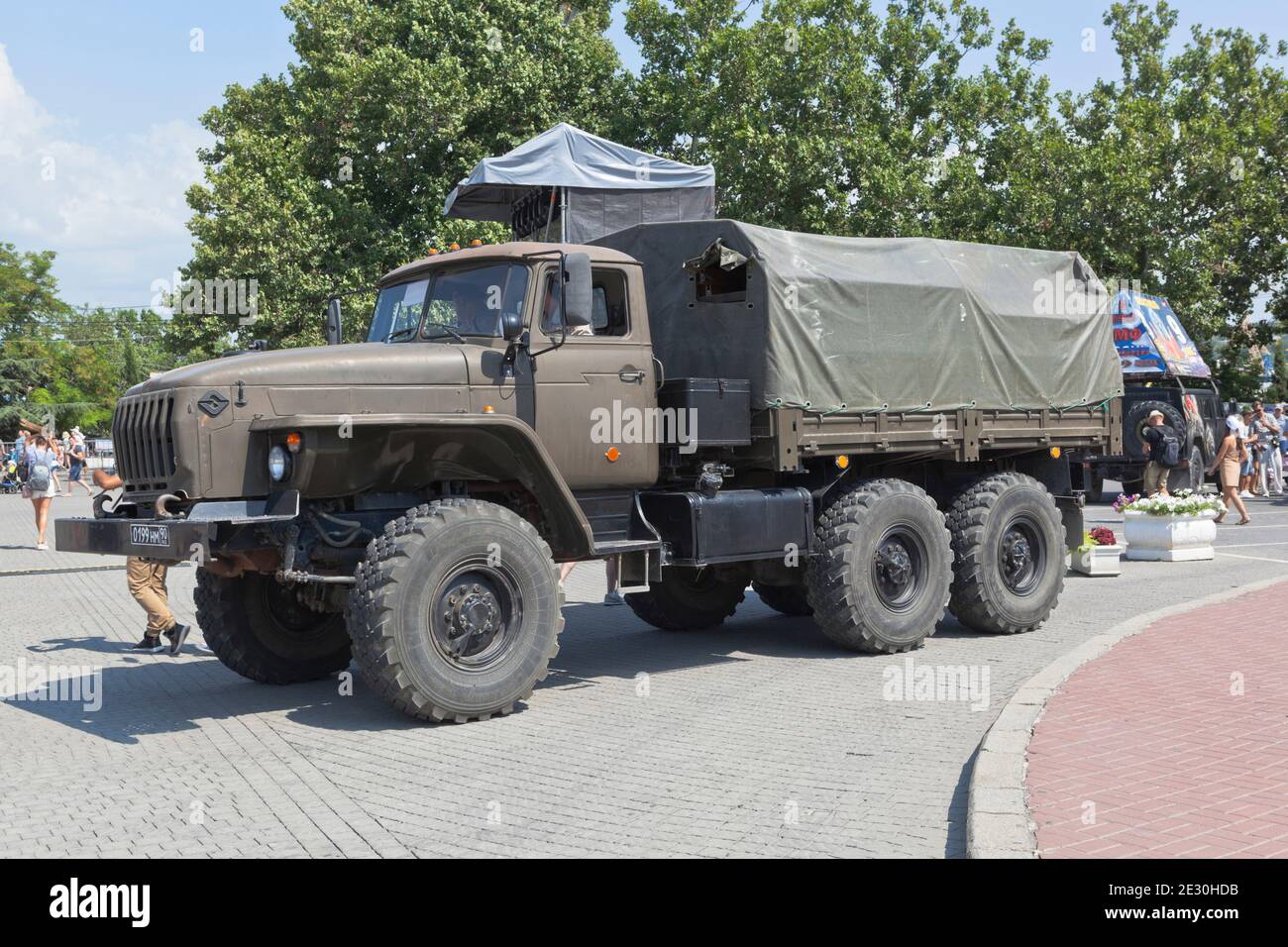 Sevastopol, Crimea, Russia - July 26, 2020: Army truck Ural-43206 on Navy Day on the Nakhimov square of the city of Sevastopol, Crimea Stock Photo