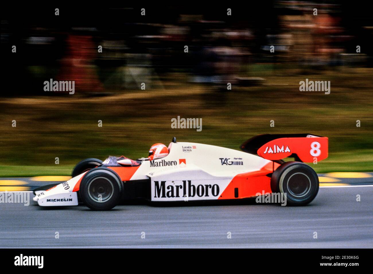 Niki Lauda McLaren Tag Marlboro team winner of the British Grand Prix  Brands Hatch 1984 Stock Photo - Alamy
