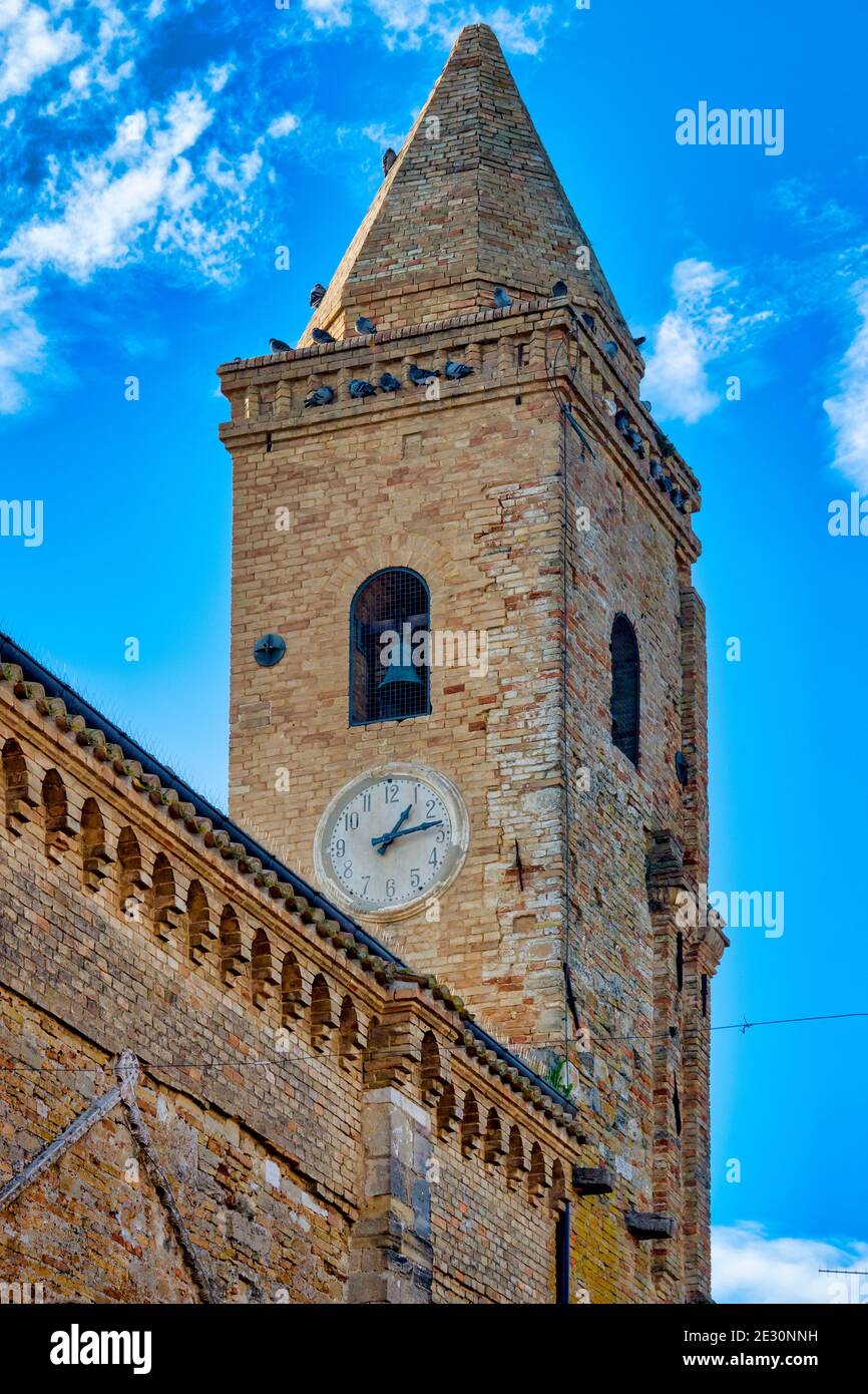 Bell tower of the Church of San Salvatore in Silvi Paese, Italy Stock Photo