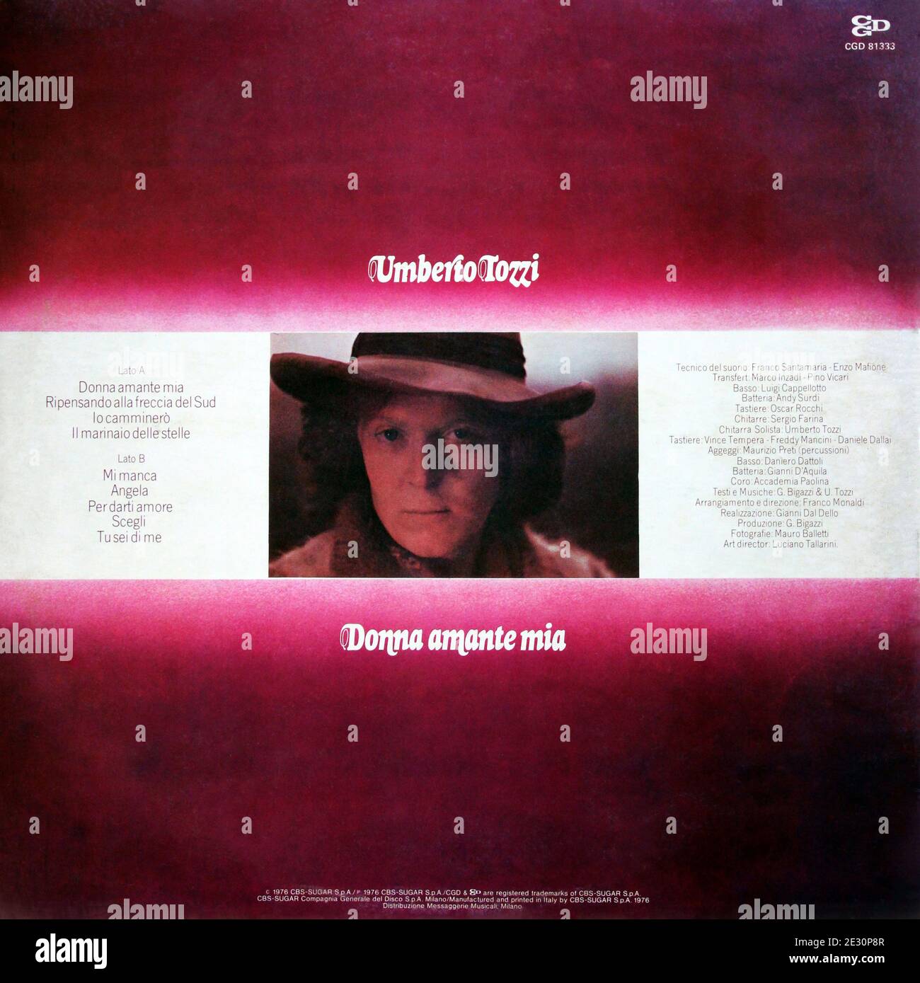 Umberto Tozzi: 1976. LP back cover: Donna amante mia Stock Photo - Alamy