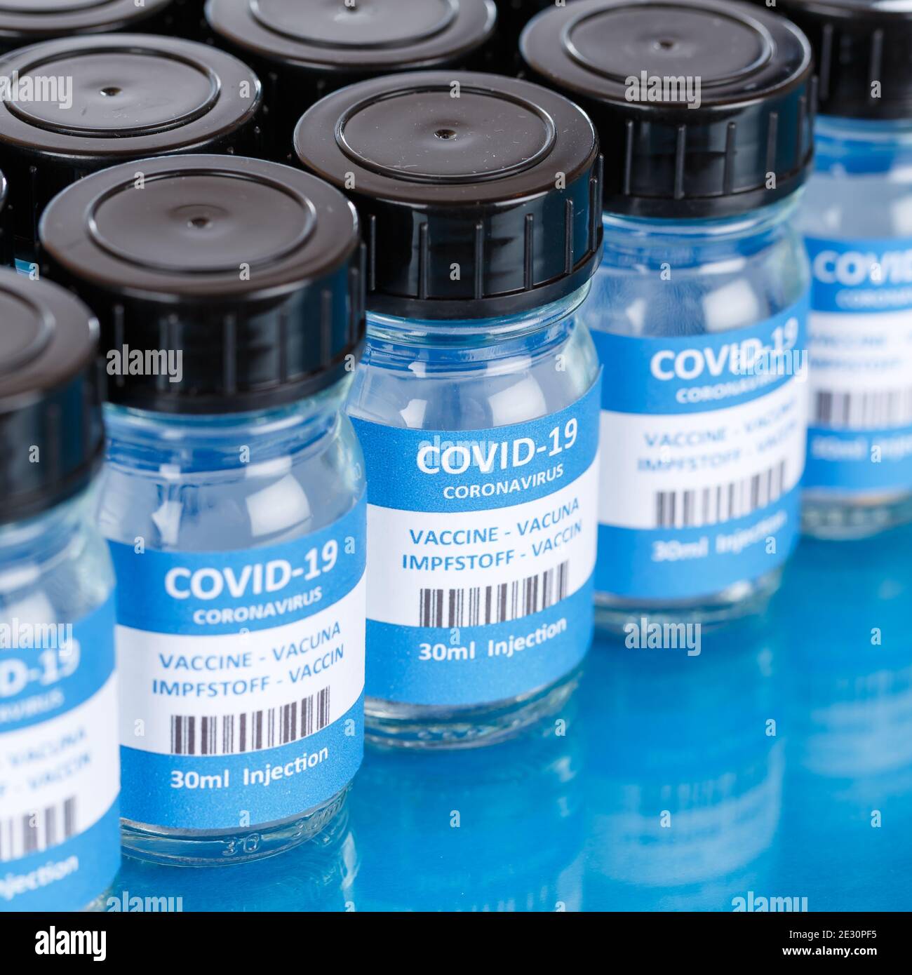 Coronavirus Vaccine bottle Corona Virus COVID-19 Covid vaccines square bottles Stock Photo