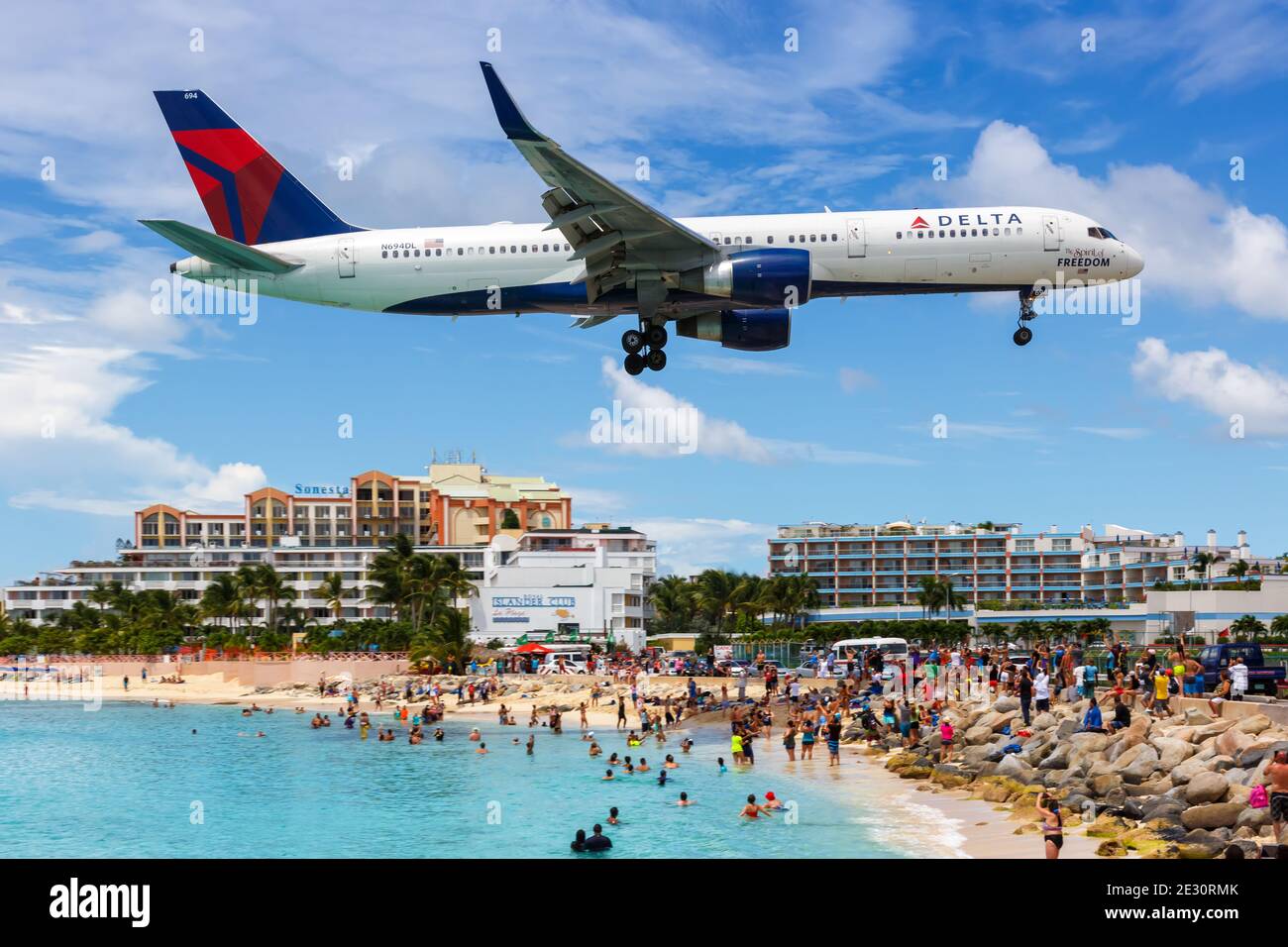 Sint Maarten, Netherlands Antilles - September 17, 2016: Delta Air Lines Boeing 757-200 airplane at Sint Maarten Airport (SXM) in the Caribbean. Stock Photo