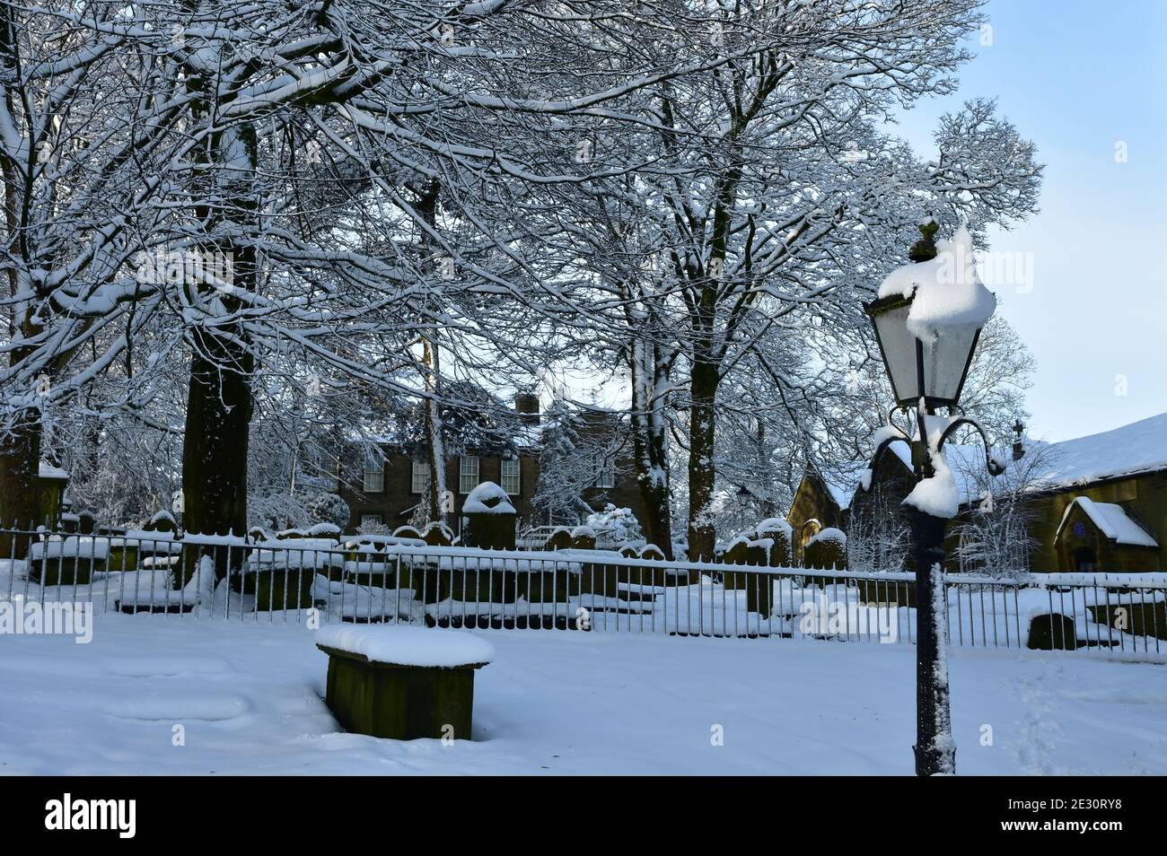 Haworth Bronte Museum and Graveyard in snow, Bronte Country, West ...