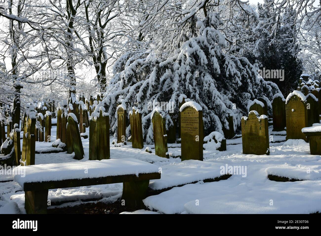 Haworth Bronte Museum Graveyard in snow, Bronte Country, West Yorkshire ...