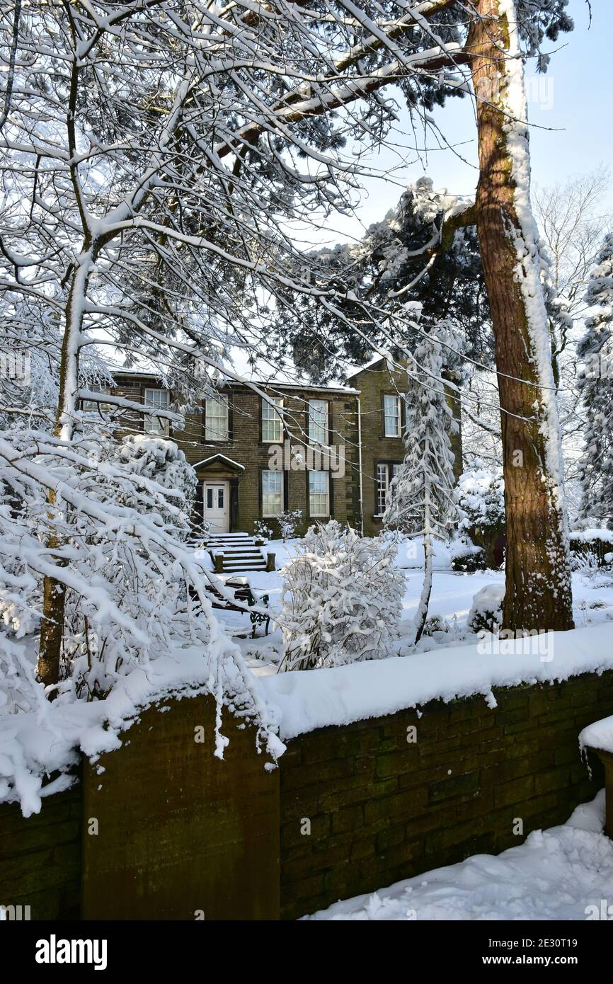 Haworth Bronte Museum and Graveyard in snow, Bronte Country, West ...
