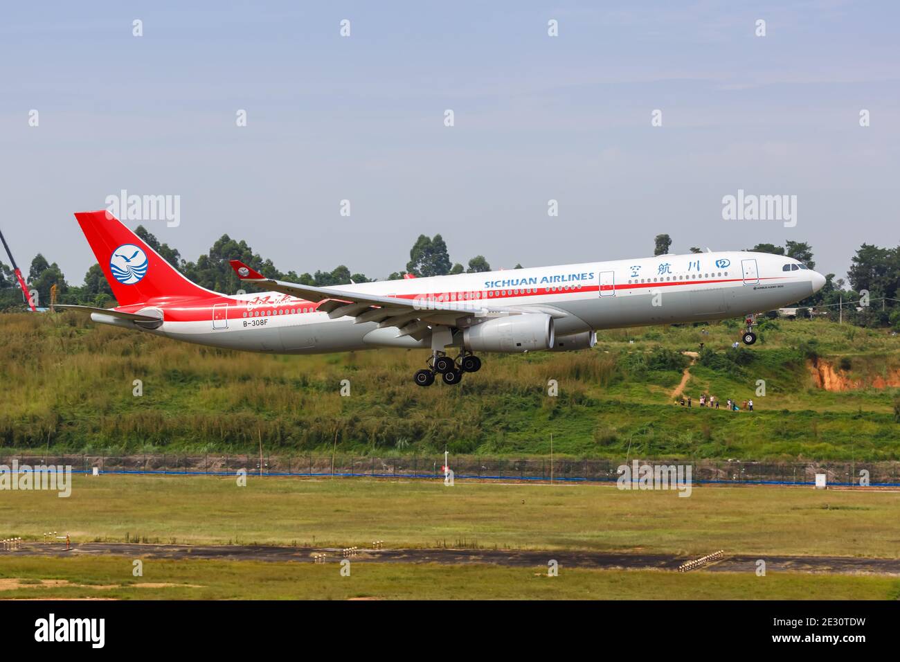 Chengdu, China - September 21, 2019: Sichuan Airlines Airbus A330-300 airplane at Chengdu Airport (CTU) in China. Airbus is a European aircraft manufa Stock Photo