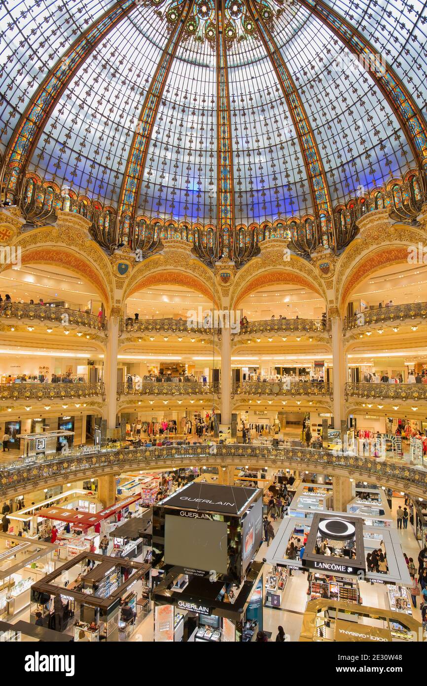 People shopping in luxury Lafayette department store of Paris, France Stock Photo