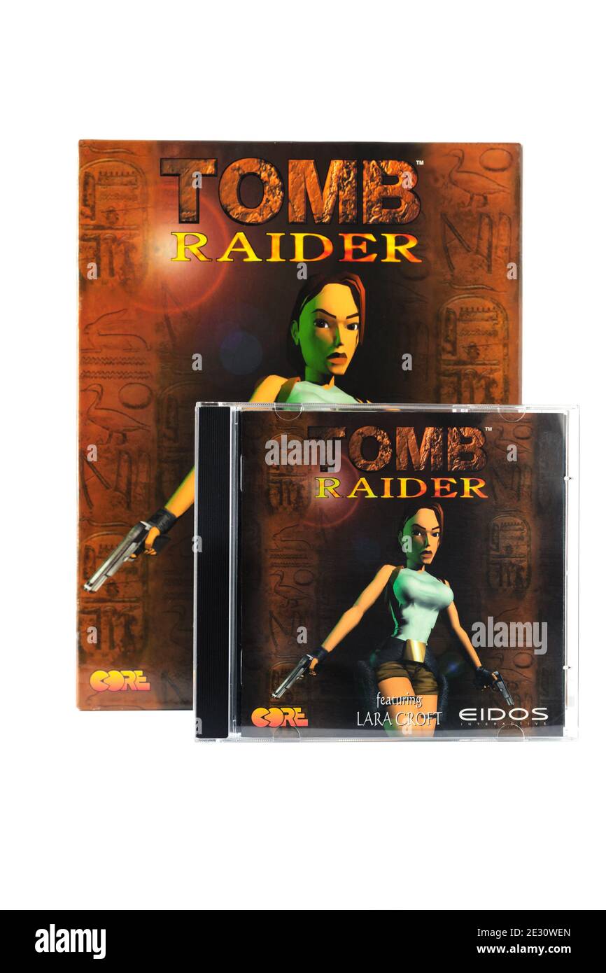 Original Tomb Raider PC game from 1996 an action adventure video game developed by Core Design and published by Eidos Interactive Stock Photo