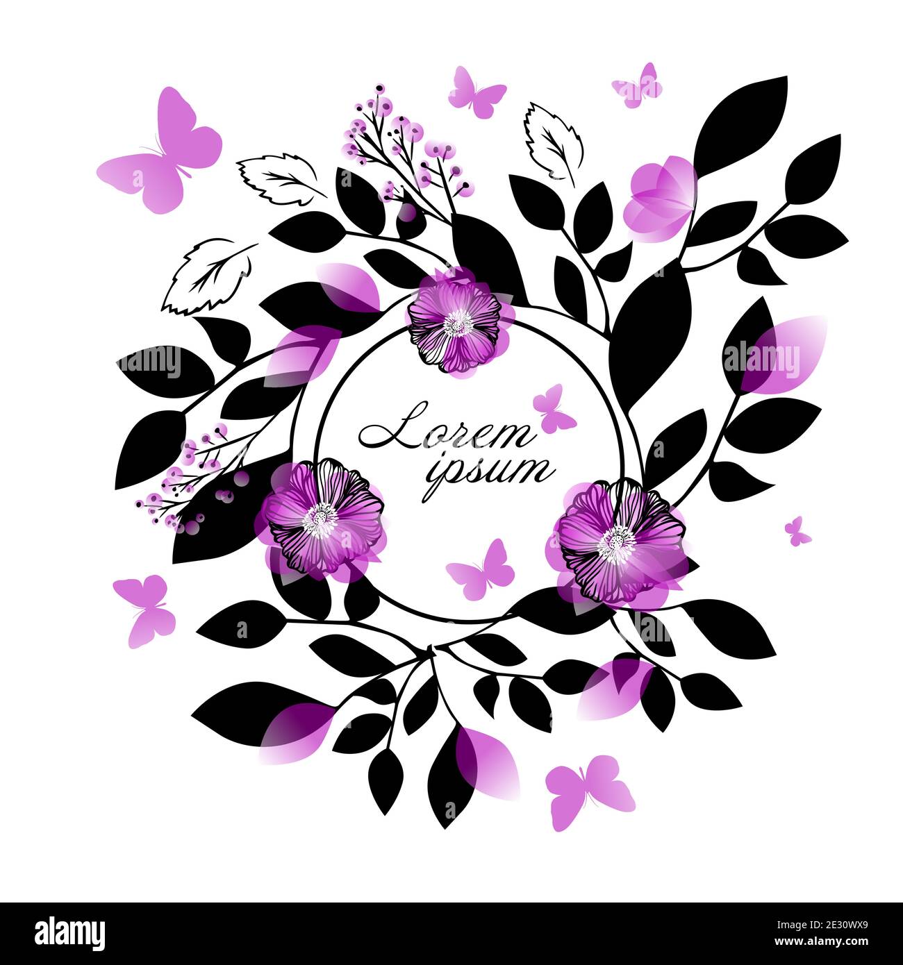 Abstract frame with leaves and flowers. Vector illustration Stock ...