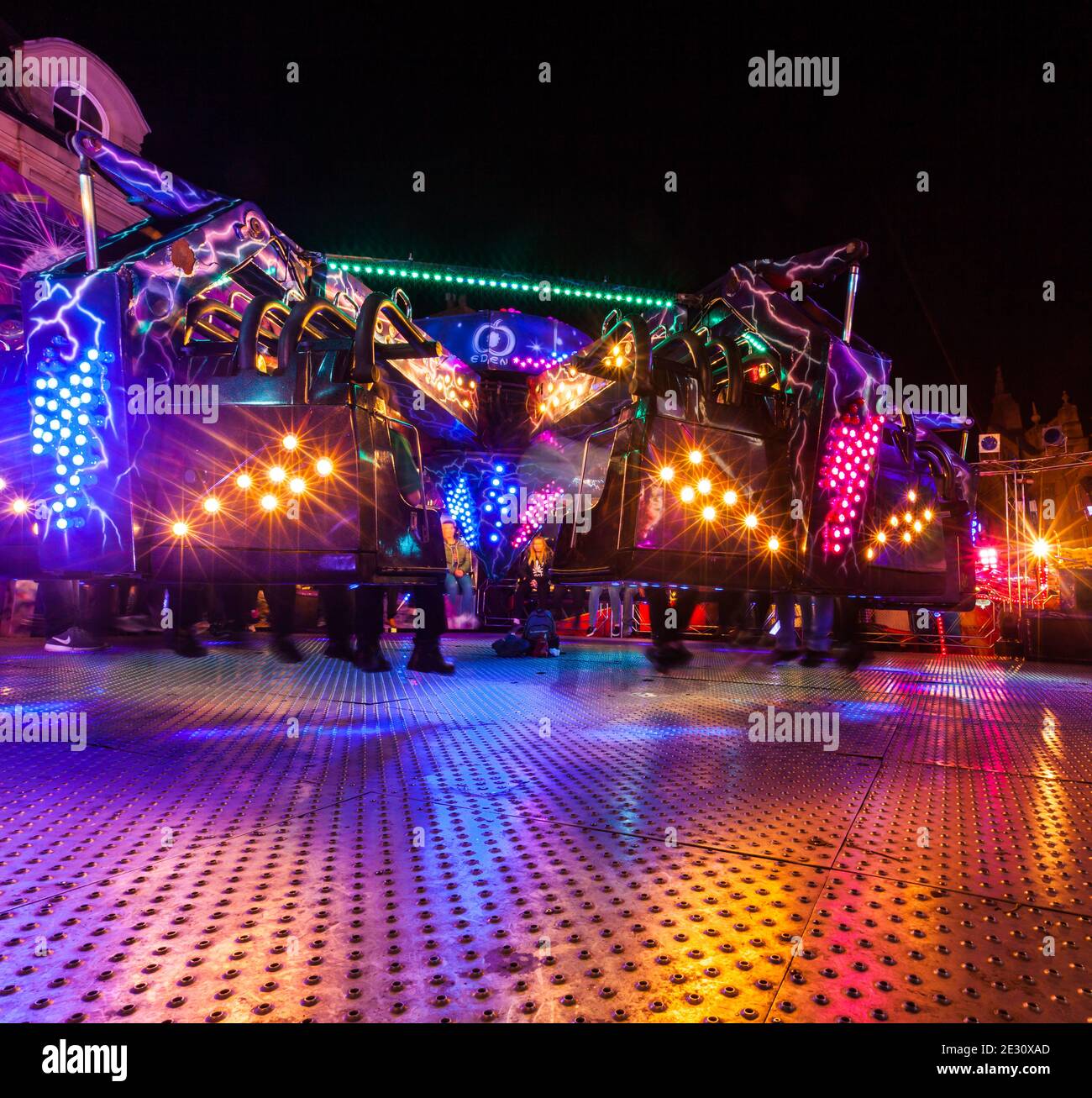 Teenagers sat with legs dangling waiting to start the 'Bodycount' ride ...