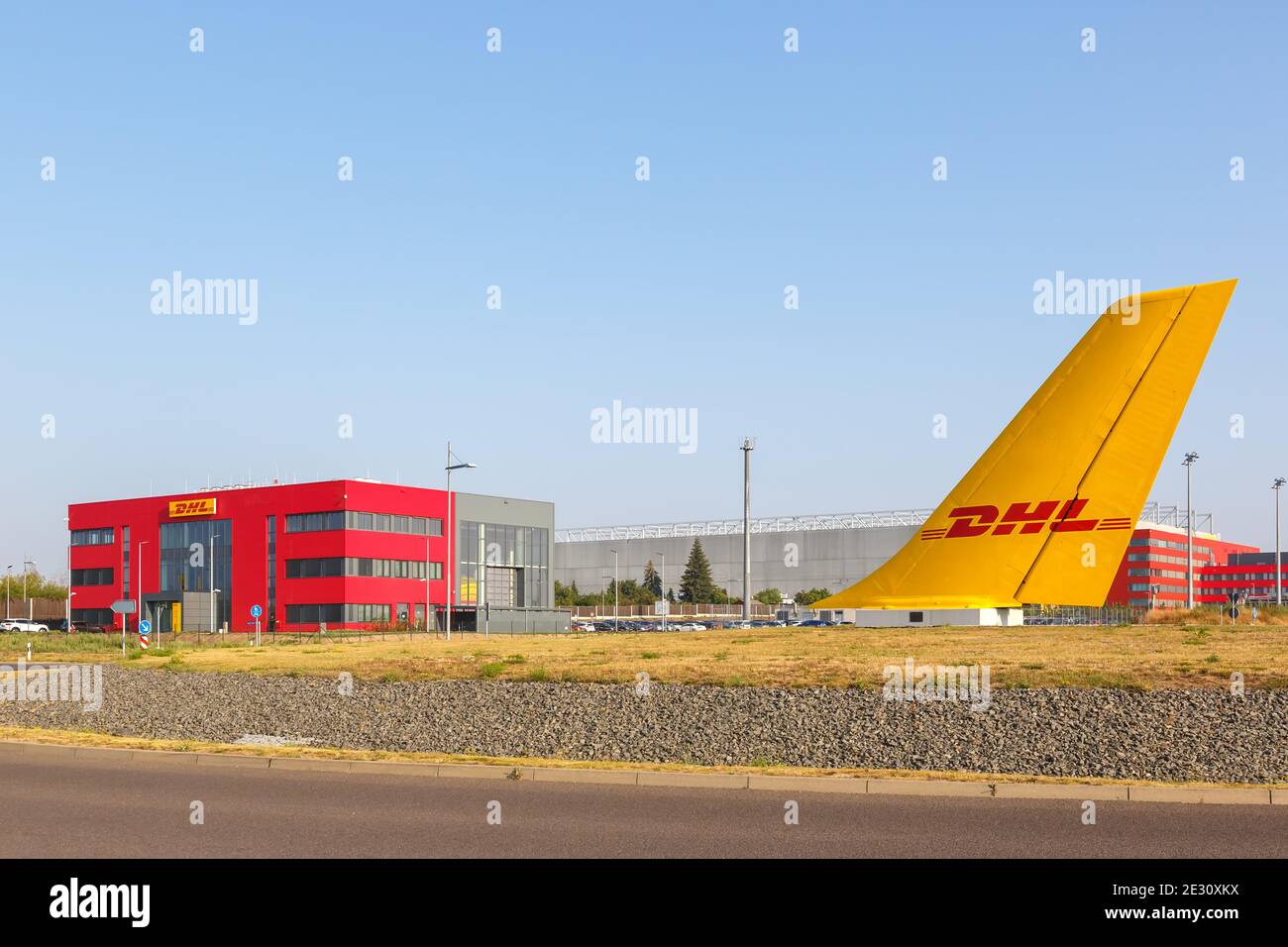 Leipzig, Germany - August 19, 2020: DHL Hub at Leipzig Halle LEJ Airport in Germany. Stock Photo