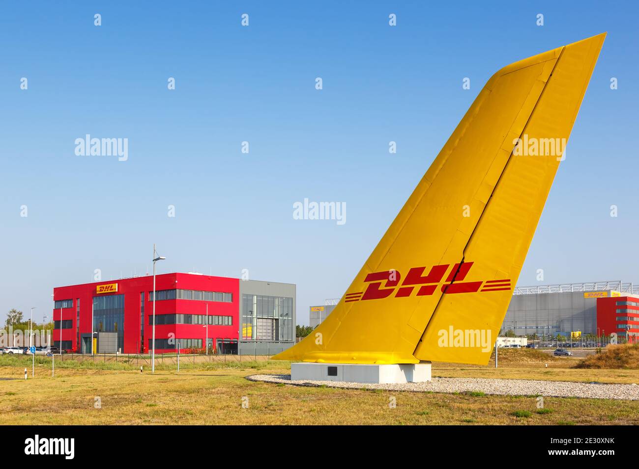 Leipzig, Germany - August 19, 2020: DHL Hub at Leipzig Halle LEJ Airport in Germany. Stock Photo