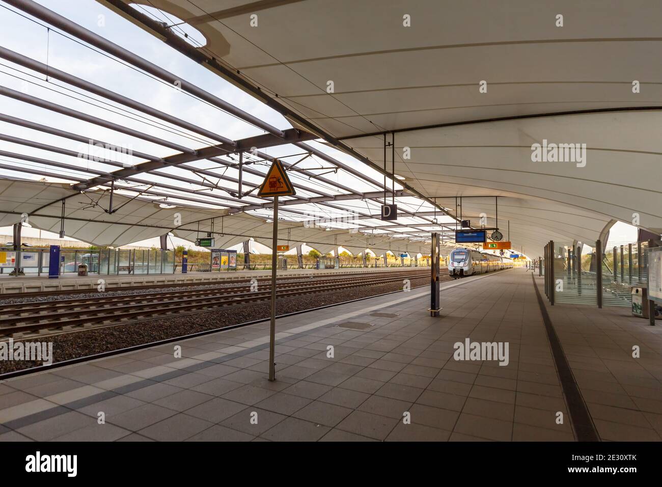 Leipzig, Germany - August 18, 2020: Railway train station of Leipzig Halle LEJ Airport in Germany. Stock Photo