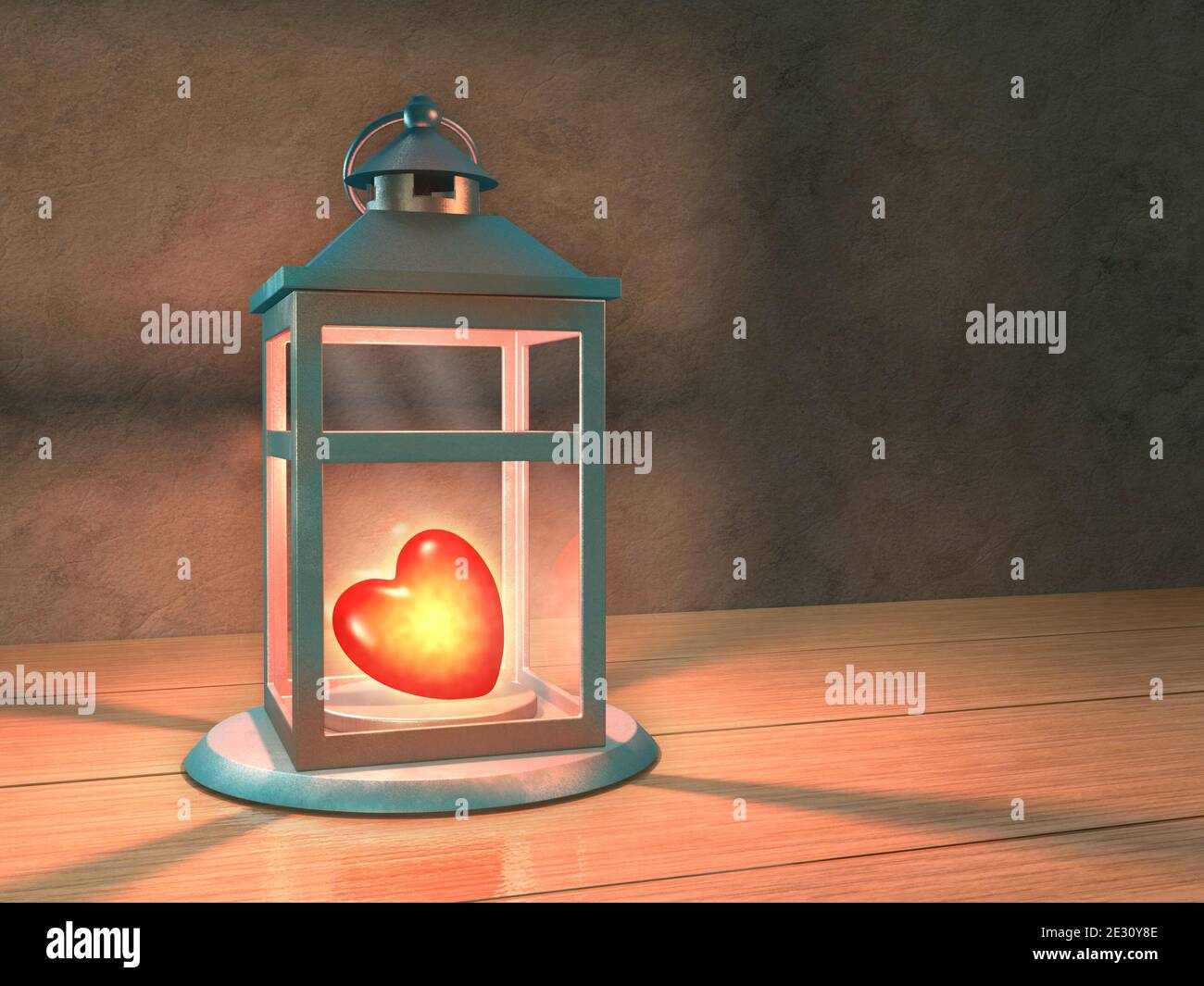 Glowing heart in a lantern. 3D illustration. Stock Photo