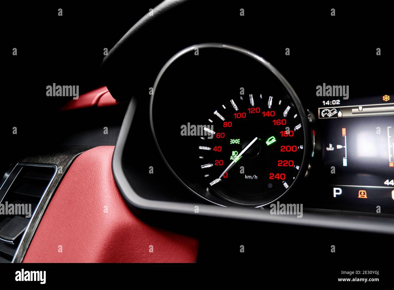 Close up shot of a tachometer in a car. Car dashboard. Dashboard
