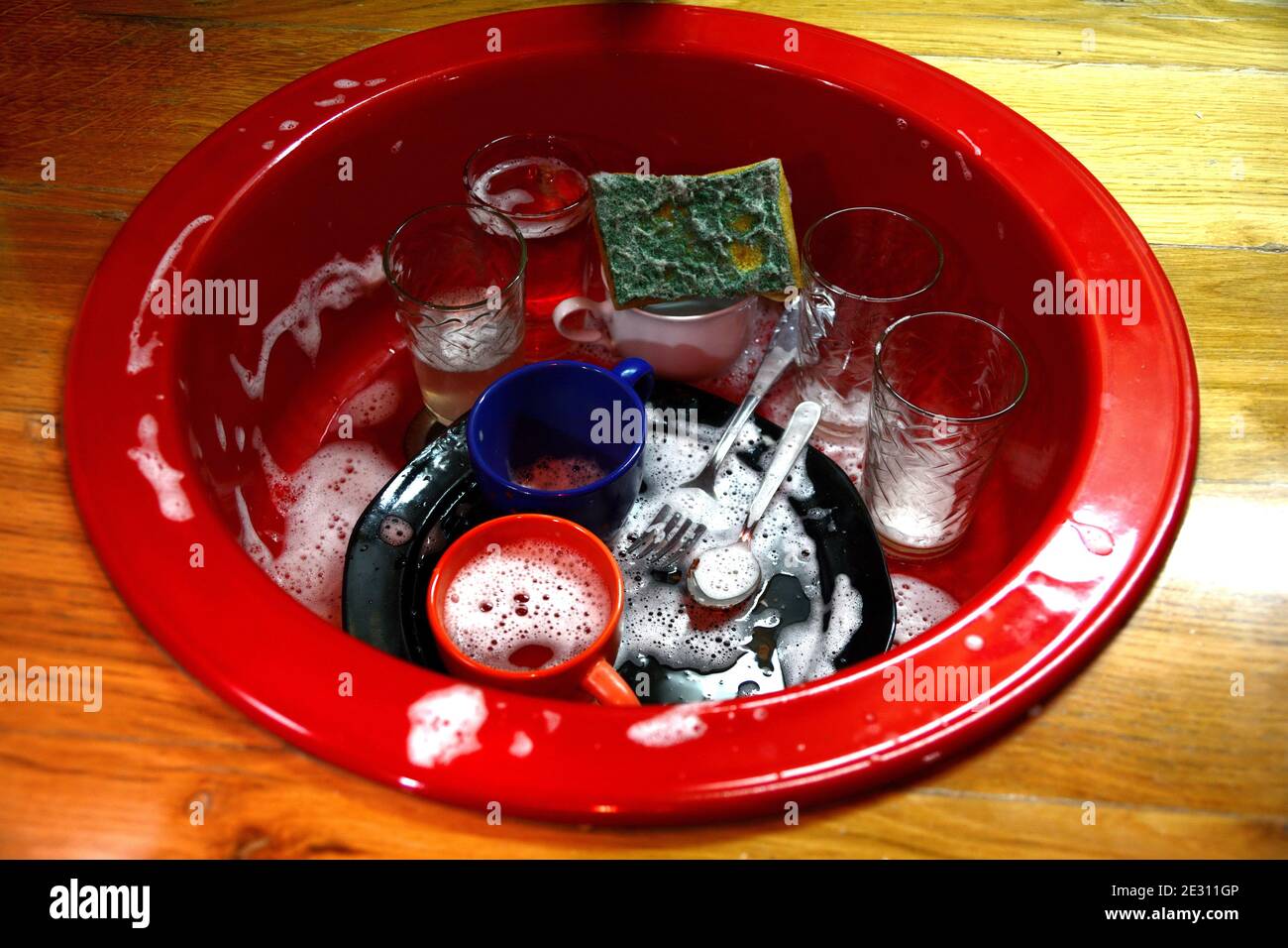 Dish washing. soaking in the kitchen sink. After the Dinner it's time