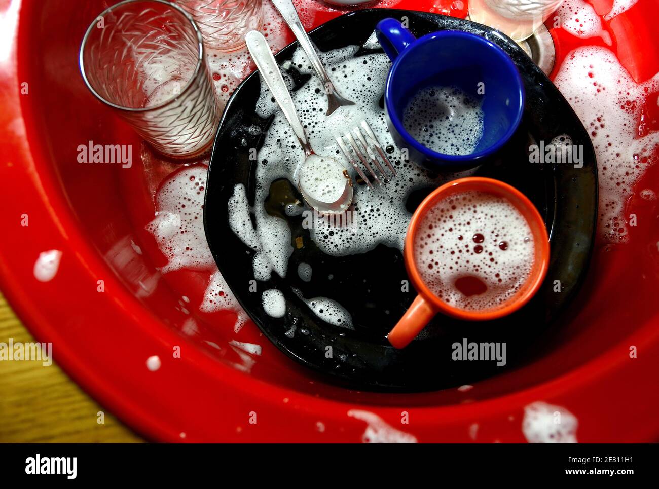 Dish washing. soaking in the kitchen sink. After the Dinner it's time