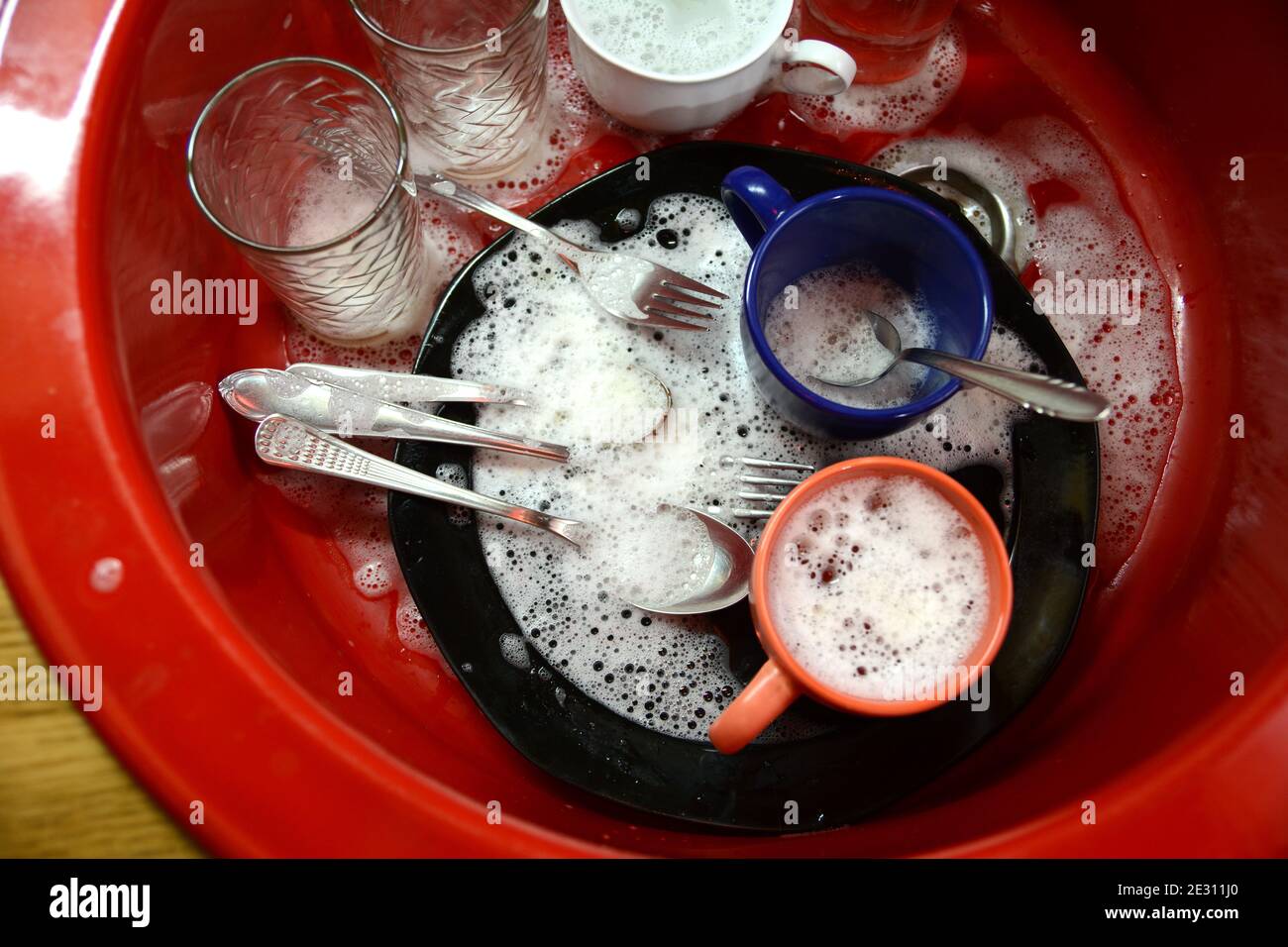 Dish washing. soaking in the kitchen sink. After the Dinner it's time