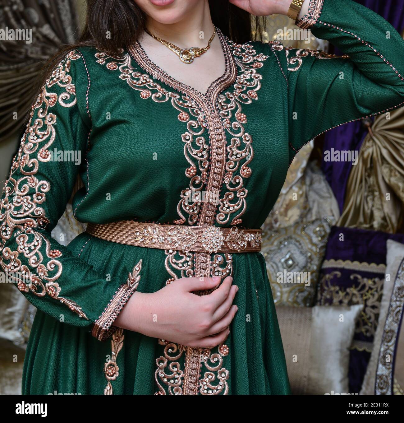 Morocco, Marrakech, haute couture, mannequin wearing a caftan Stock