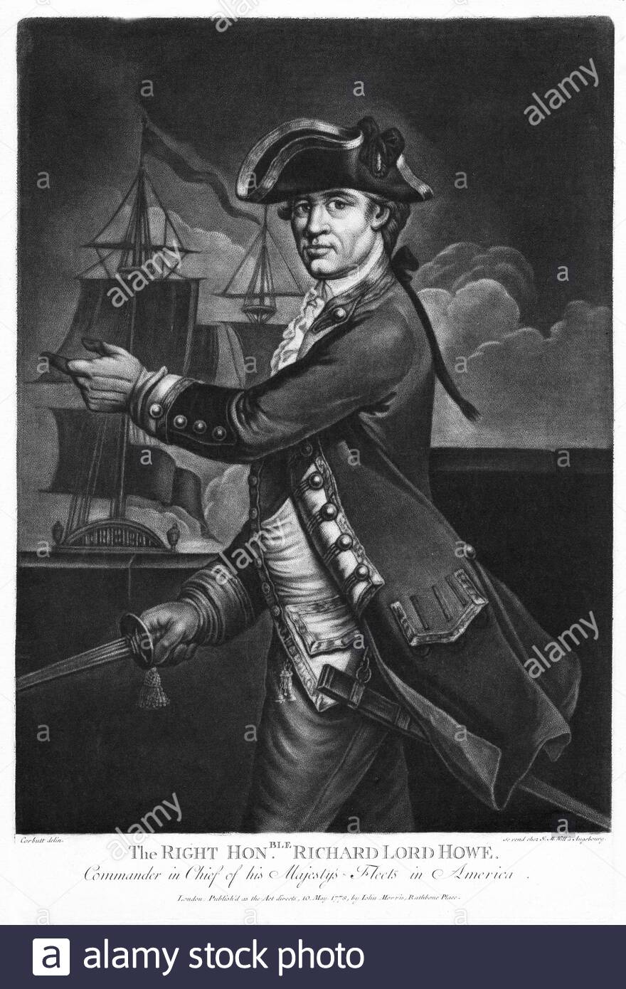 Admiral of the Fleet, Richard Howe, 1st Earl Howe, 1726 – 1799, was a British naval officer, vintage illustration from 1778 Stock Photo