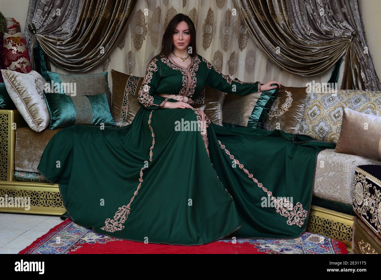 Morocco, Marrakech, haute couture, mannequin wearing a caftan Stock