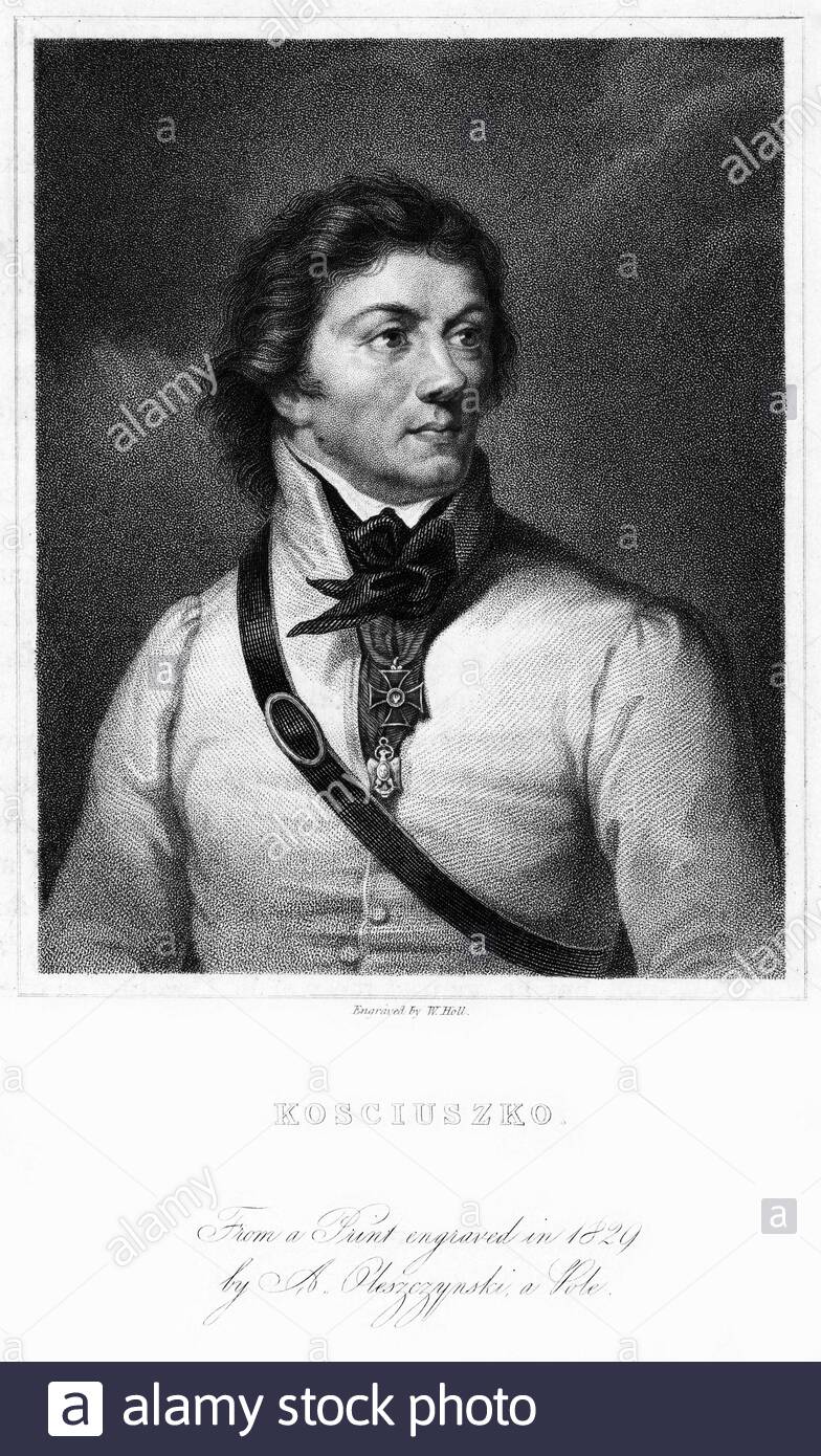 Andrzej Tadeusz Bonawentura Kościuszko,1746 – 1817, was a Polish-Lithuanian military engineer, statesman, and military leader who became a national hero in Poland, Lithuania, Belarus, and the United States, vintage engraving from 1800 Stock Photo