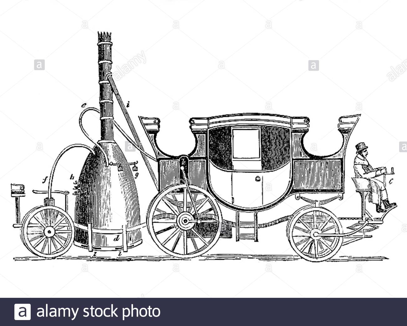 Steam Carriage, vintage illustration from 1830 Stock Photo