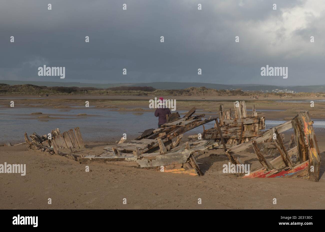 Blue sky with remains of ship wreck on the beach hi-res stock ...