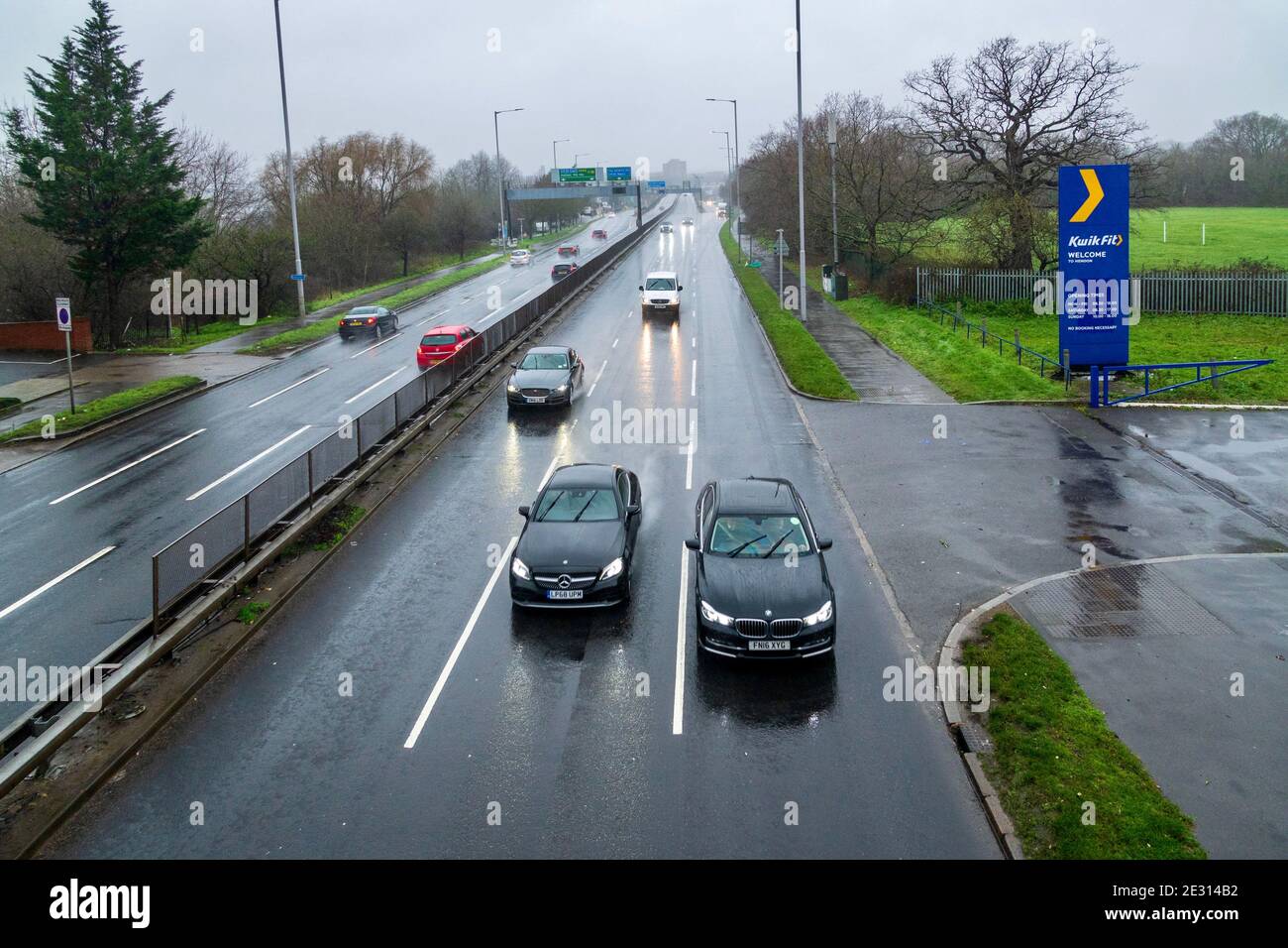 Motorists face localised flooding on the A1 due to heavy rainfall. Wet