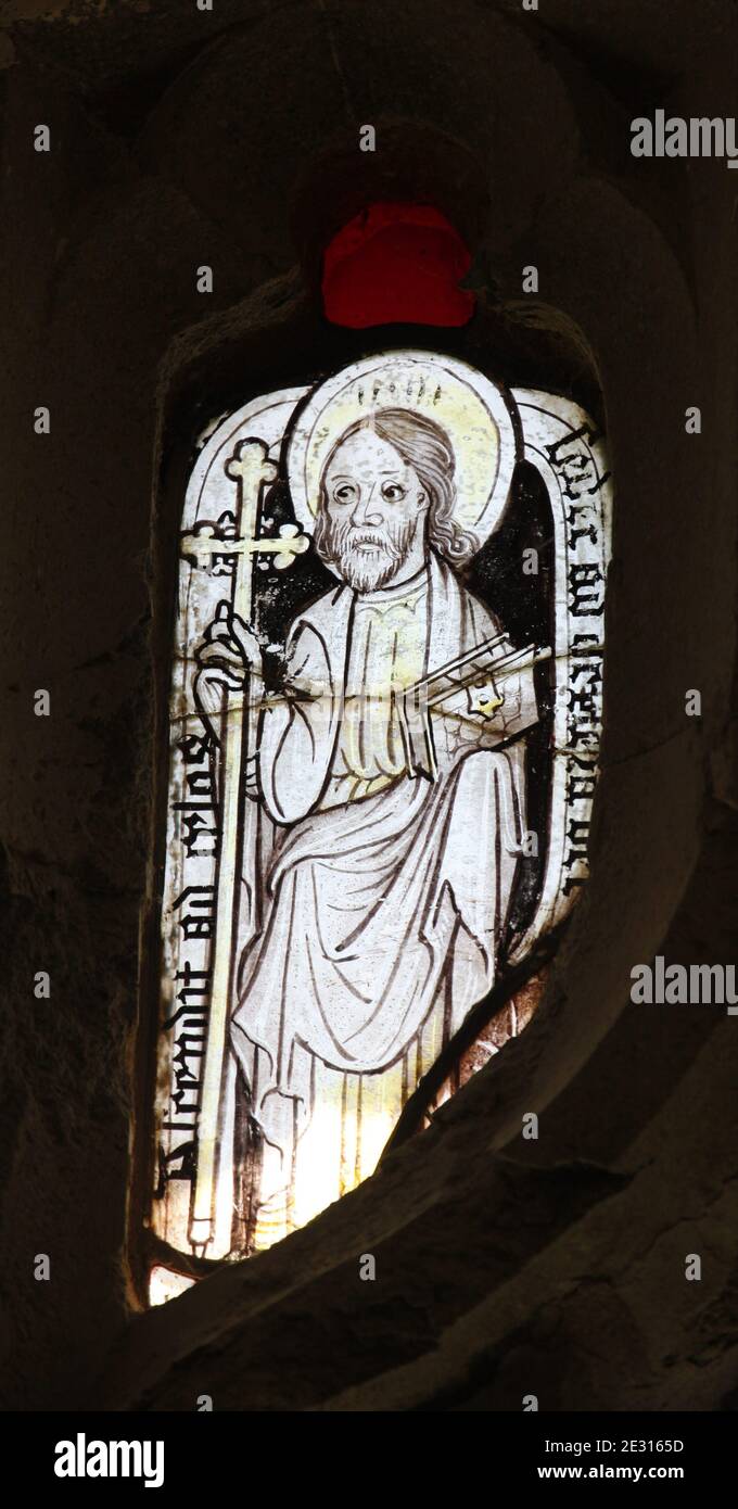 A medieval stained glass window depicting James, son of Zebedee Apostle