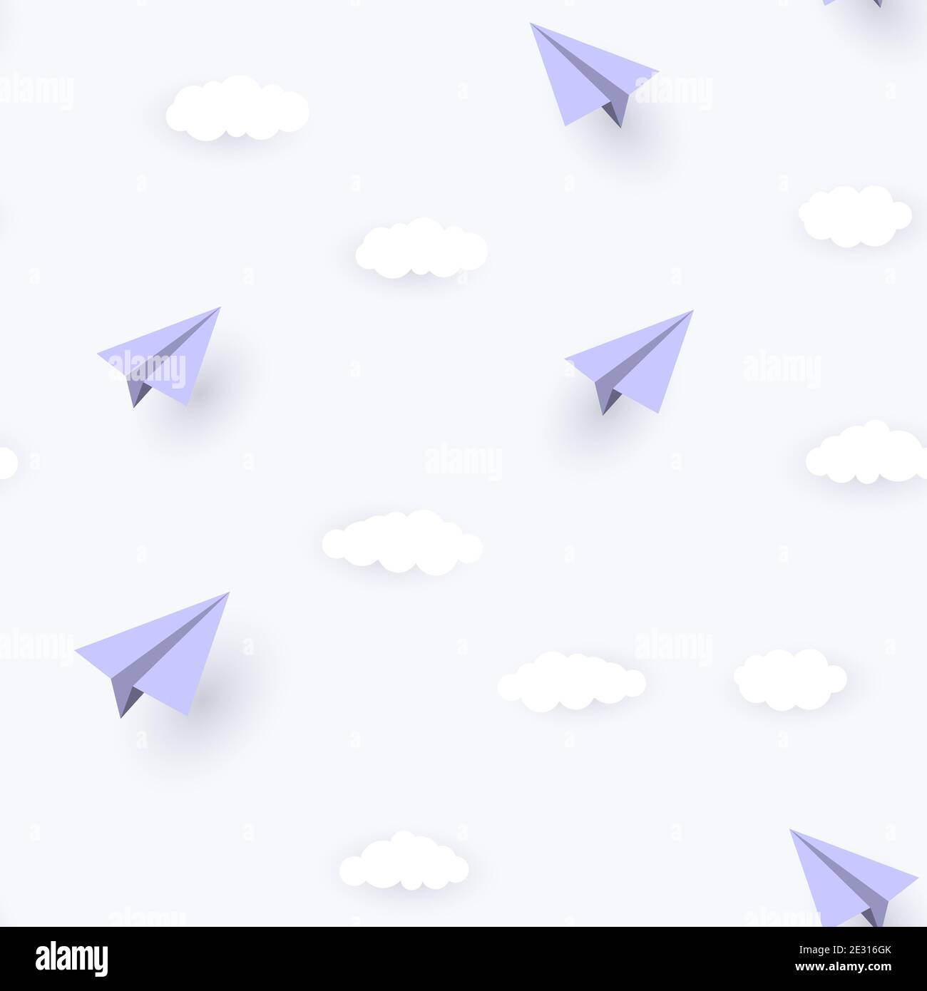 Paper Airplane and Clouds Seamless Pattern Background Illustration Stock Photo