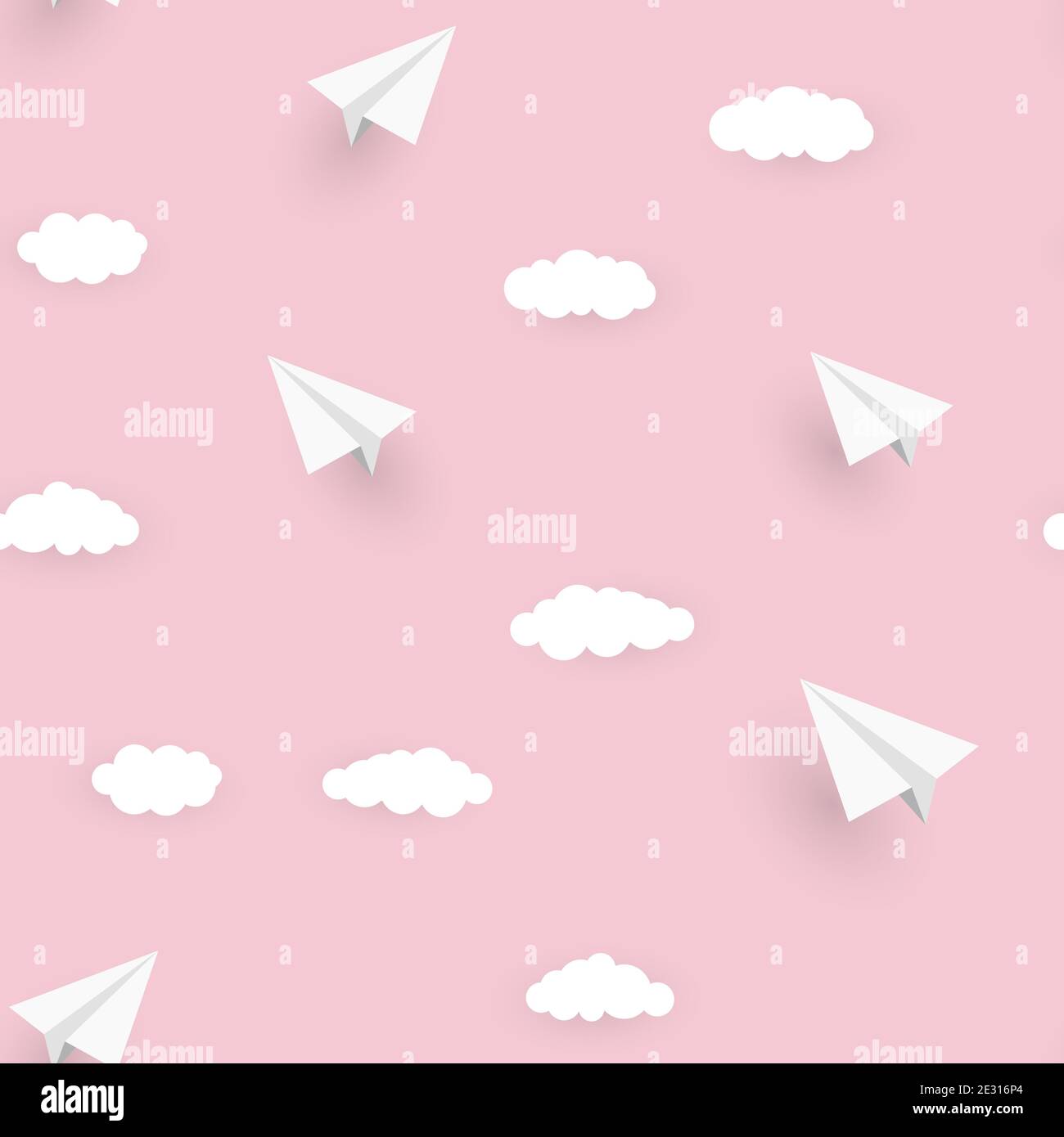 Paper Airplane and Clouds Seamless Pattern Background Illustration Stock Photo