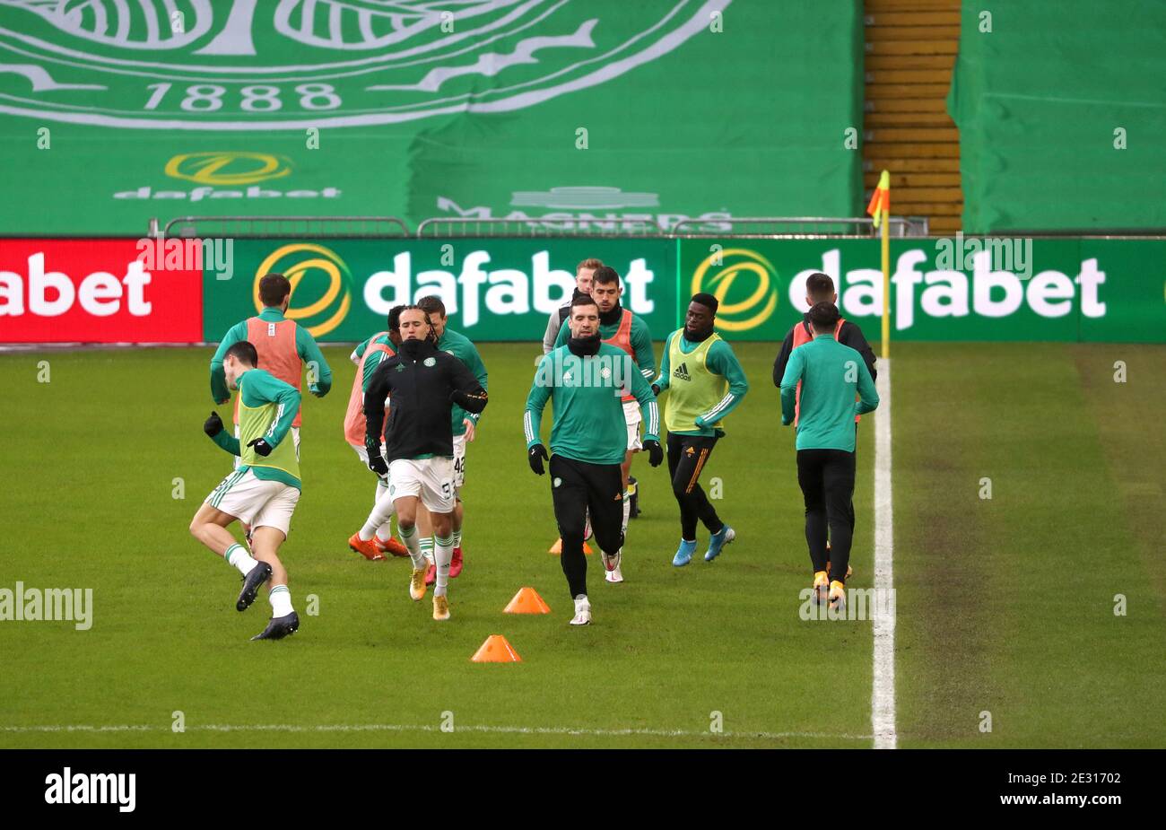 The teams are warming up at Celtic Park - Glasgow Warriors