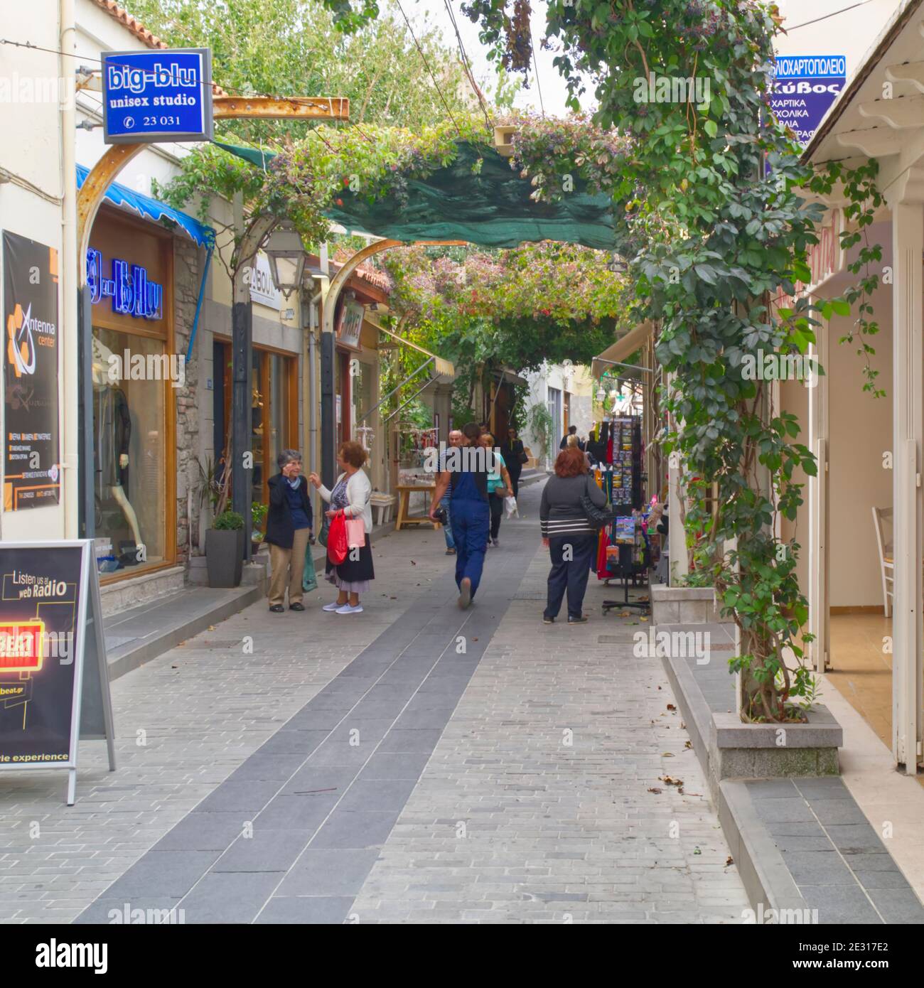 people shopping in Myrina, Limnos,Greece Stock Photo