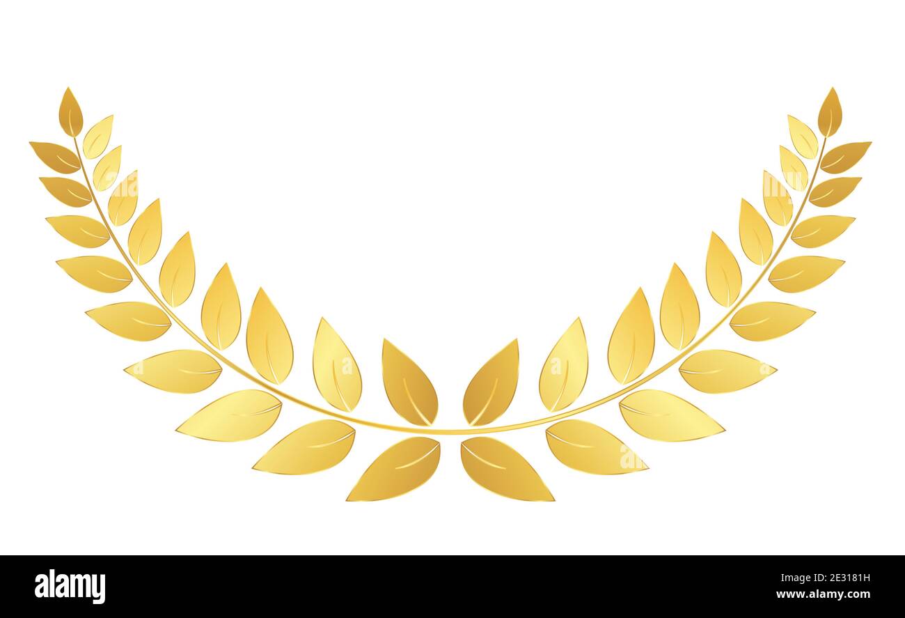 Golden Laurel wreath isolated on white background. Illustration Stock