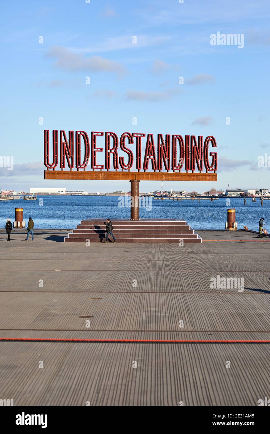 'Work No. 2630, UNDERSTANDING' by Martin Creed (2016); Ofelia Plads, Copenhagen, Denmark Stock Photo