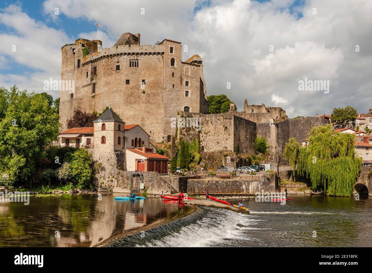 The medieval fortressChâteau de Clisson dominates the old town of Clisson south of Nantes, France Stock Photo
