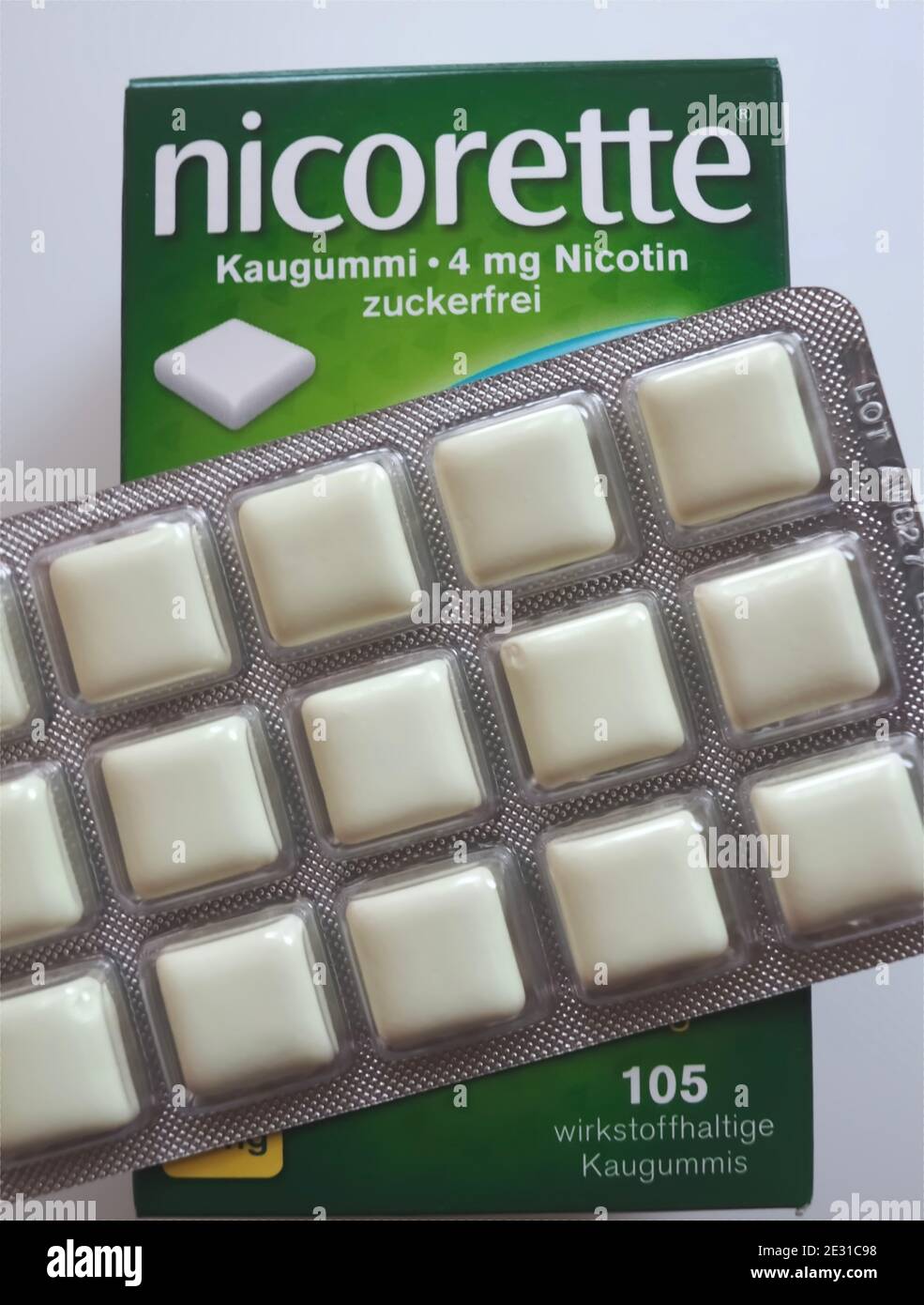 Nicorette Nicotine chewing gums as a substitute for cigarettes Stock Photo Alamy